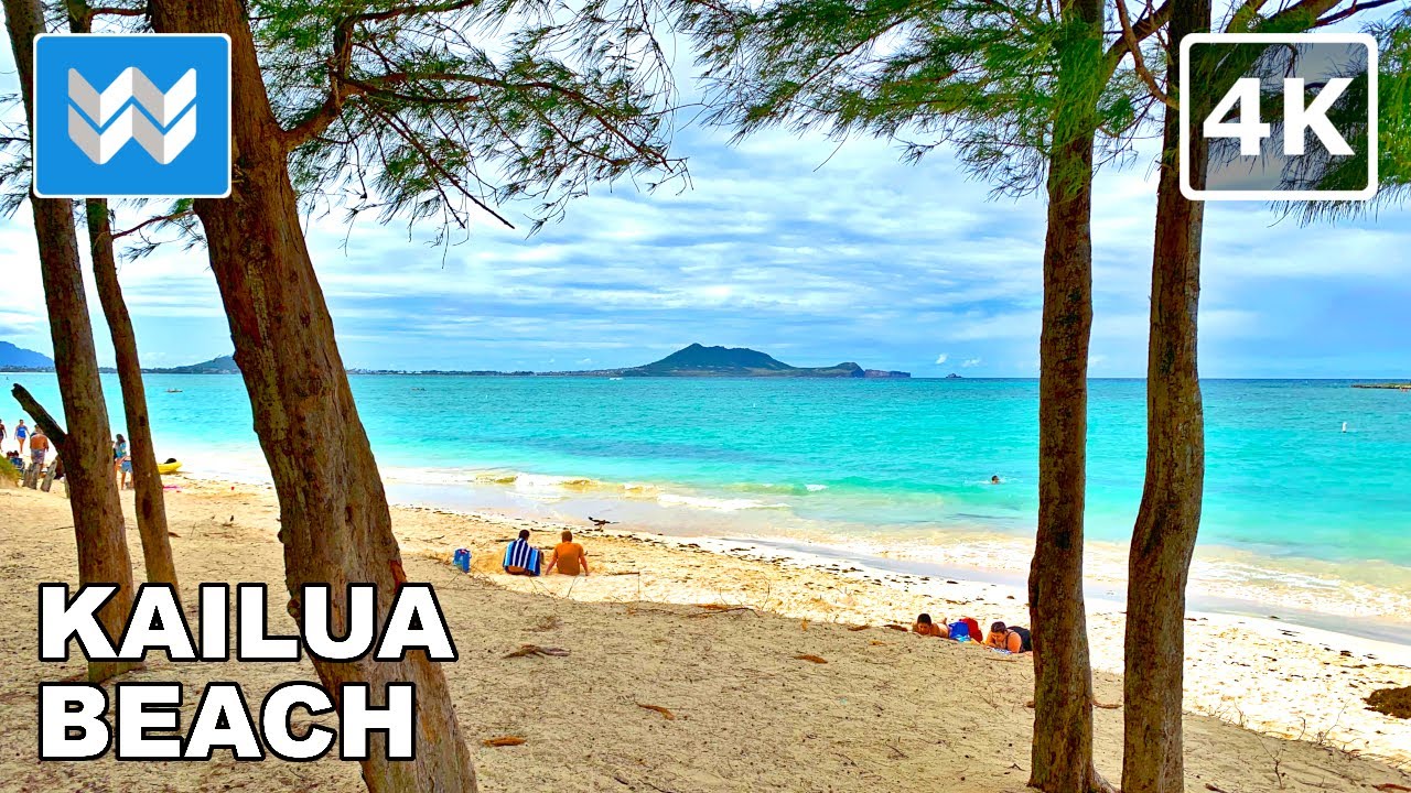 [4K] Kailua Beach in Oahu Hawaii USA - Walking Tour & Travel Guide 🎧 Relaxing Beach Sound