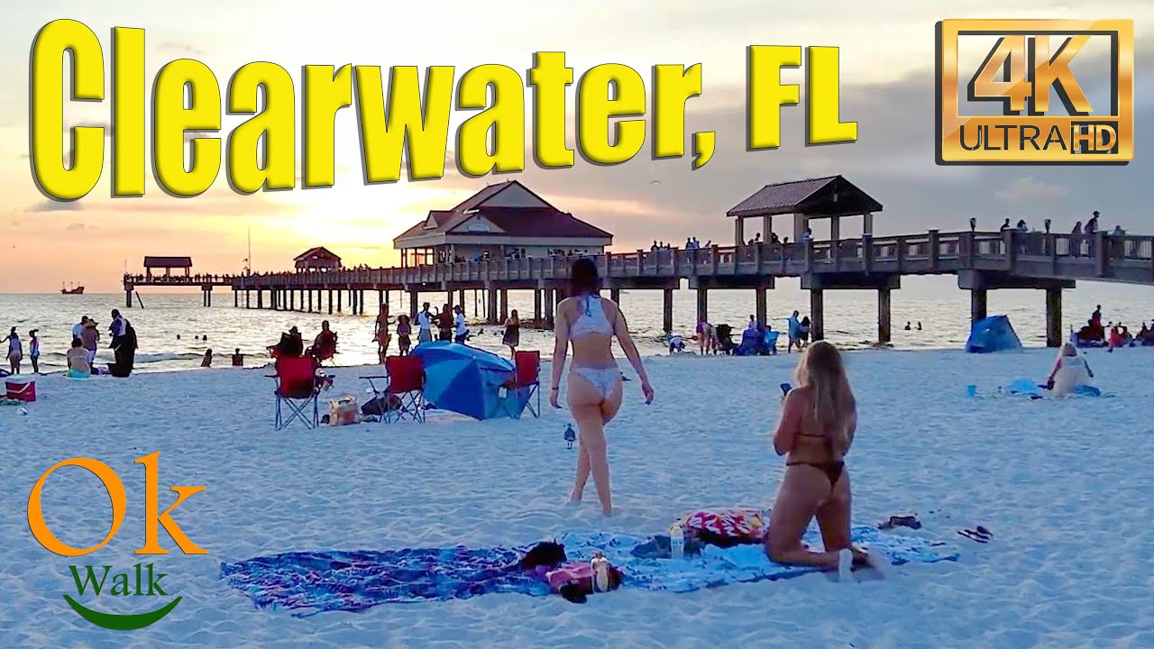 [4k] Clearwater Beach Florida Sunset Night Walking Tour & Travel Guide - July, 2022 -  Stereo Sound