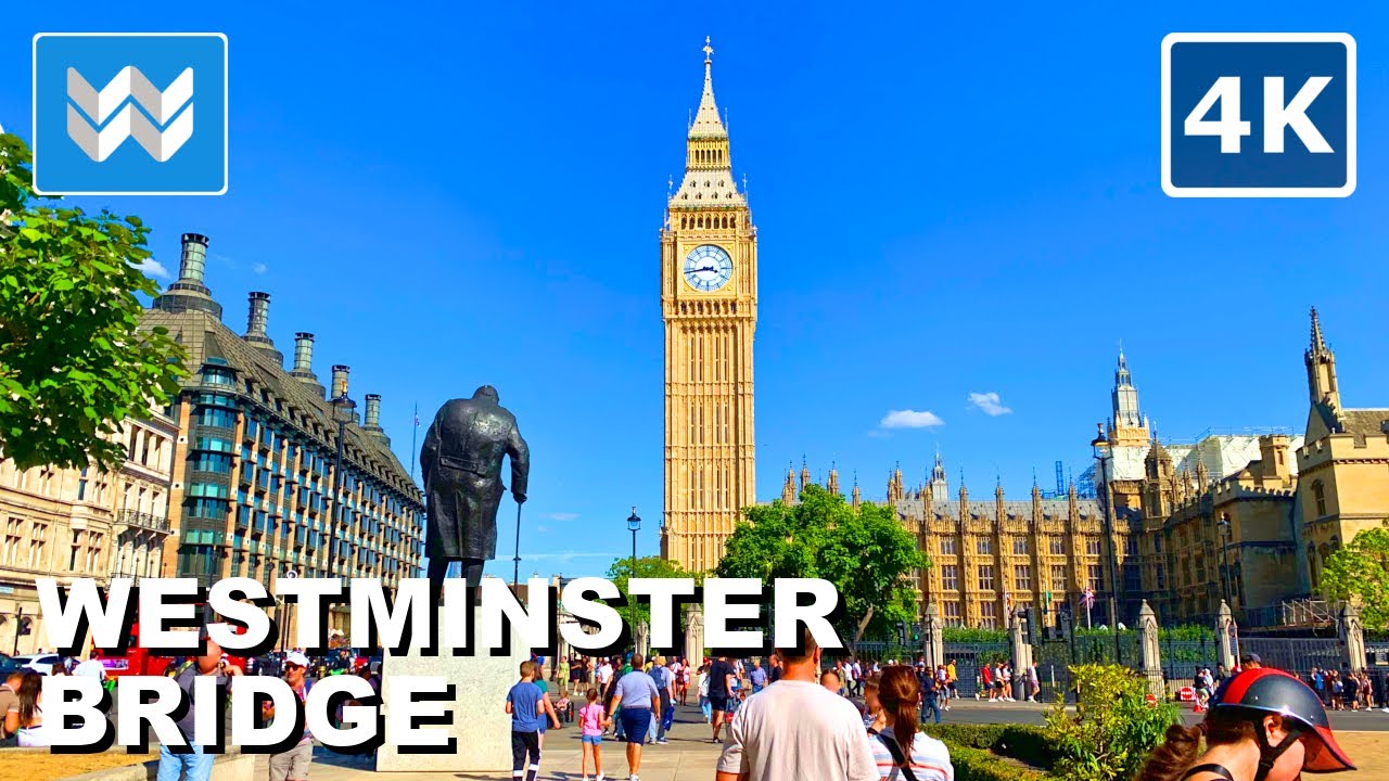 [4K] Westminster Bridge in London UK 🇬🇧 2022 Walking Tour & Travel Guide 🎧 Binaural Sound